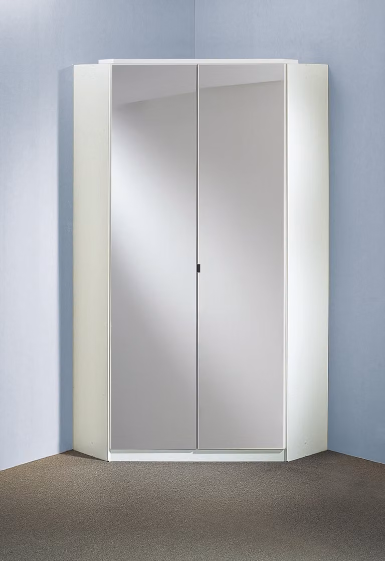 Armadio angolare >Clack< corpo bianco con ante a specchio - 95x198x95cm (LxAxP)