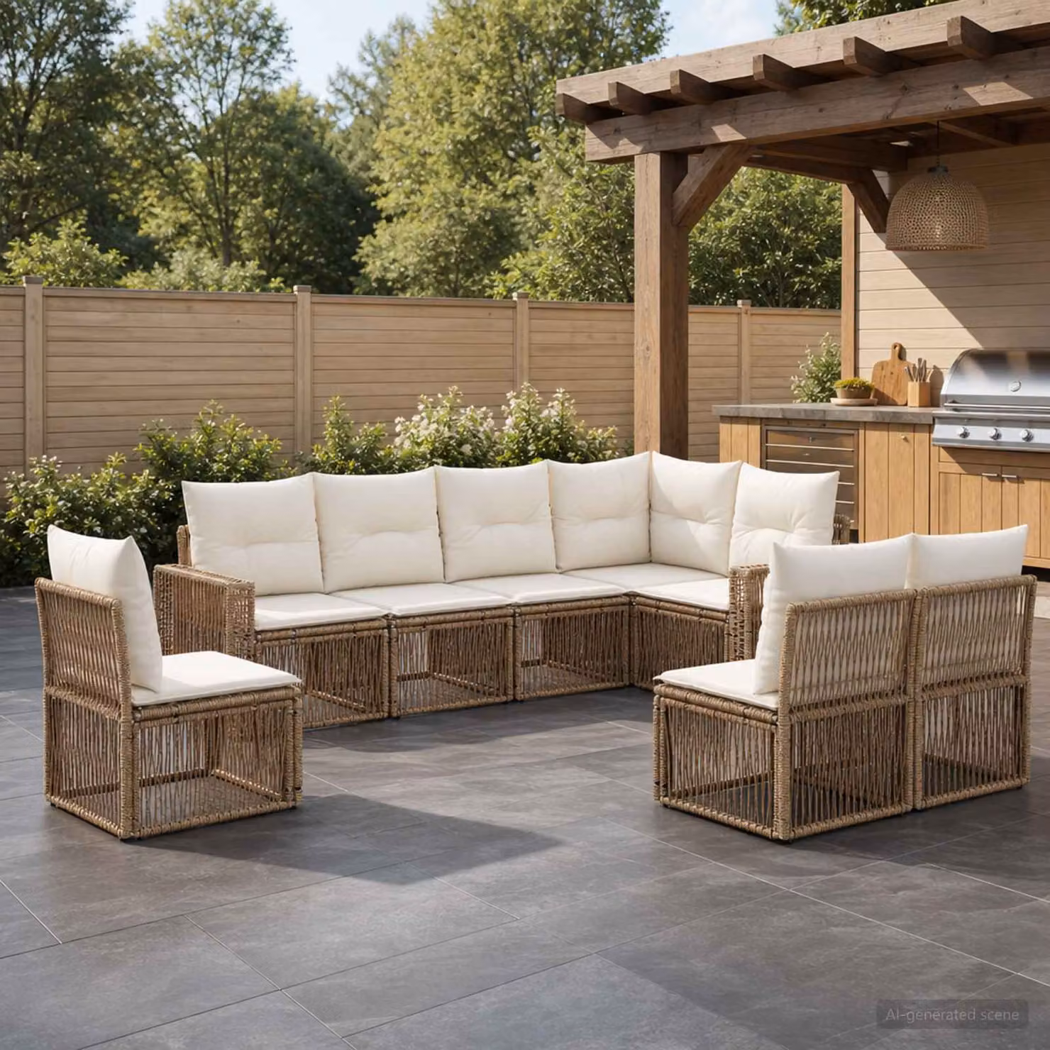 vidaXL Set Divano da Giardino 8 pz Beige e Bianco Crema polyrattan