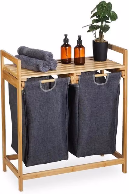 Recinzione per bagno robusta con contenitore per rifiuti doppio - Bambù e tessuto - 1 pezzo