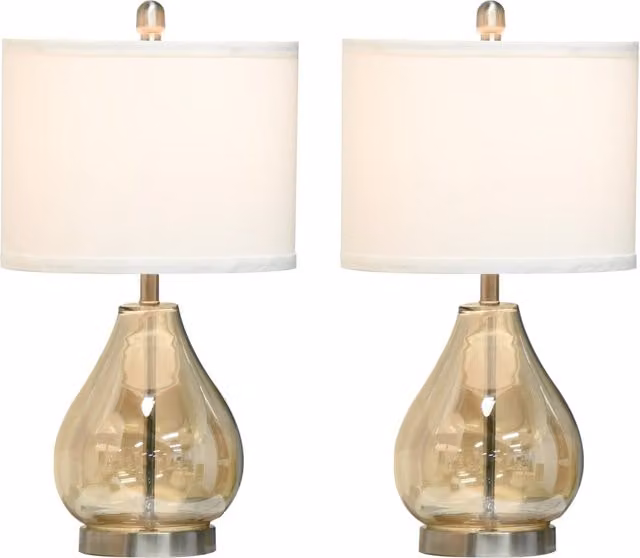 Set di 2 lampade da tavolo, lampade da comodino con attacco E27, 40W, vetro, lino, acciaio, ambra, ?30 x 56H cm