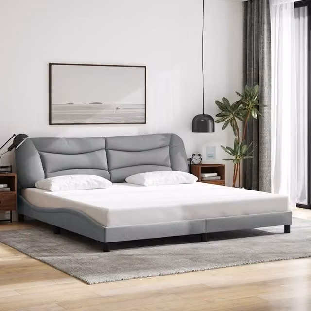 Giroletto senza Materasso-Struttura Letto Hvar Grigio Chiaro 200x200 cm Tessuto