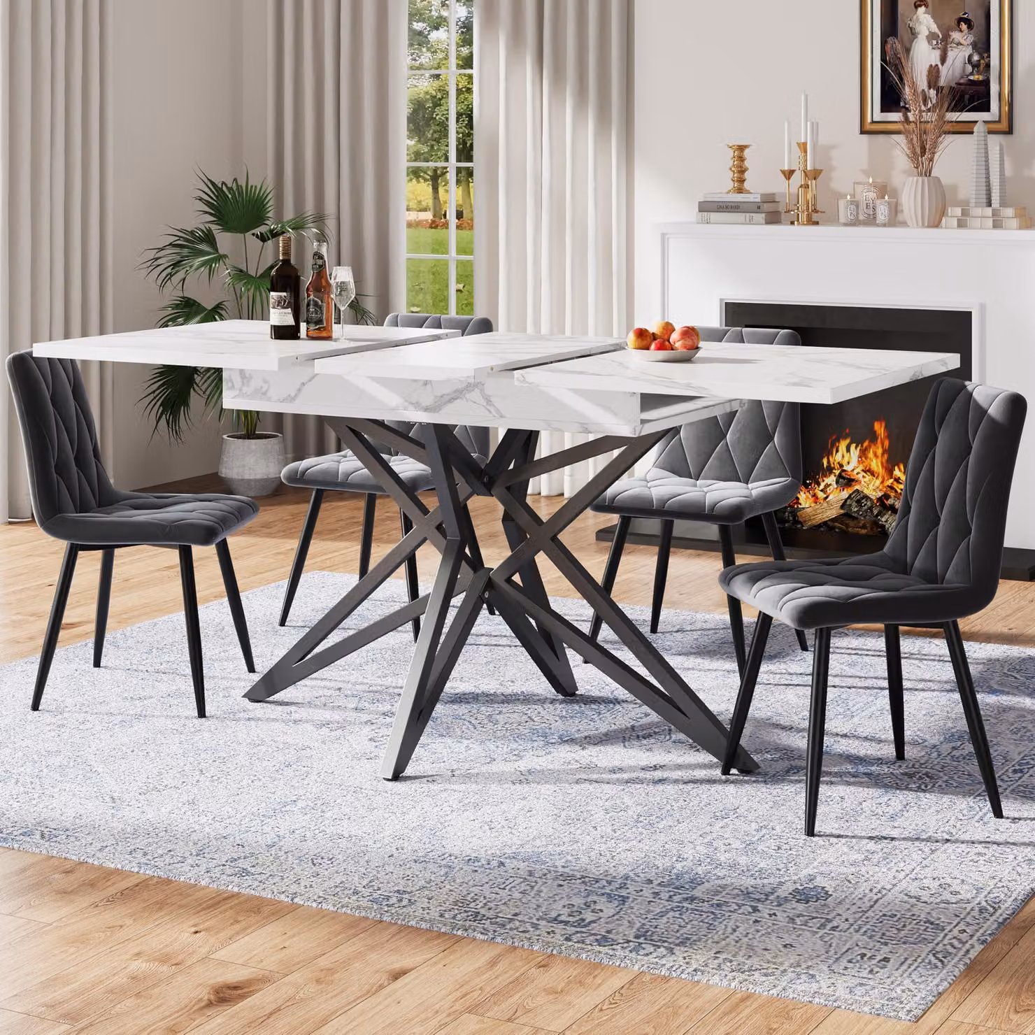 Tavolo da pranzo allungabile con finitura effetto marmo - 120-160 x 80 cm
