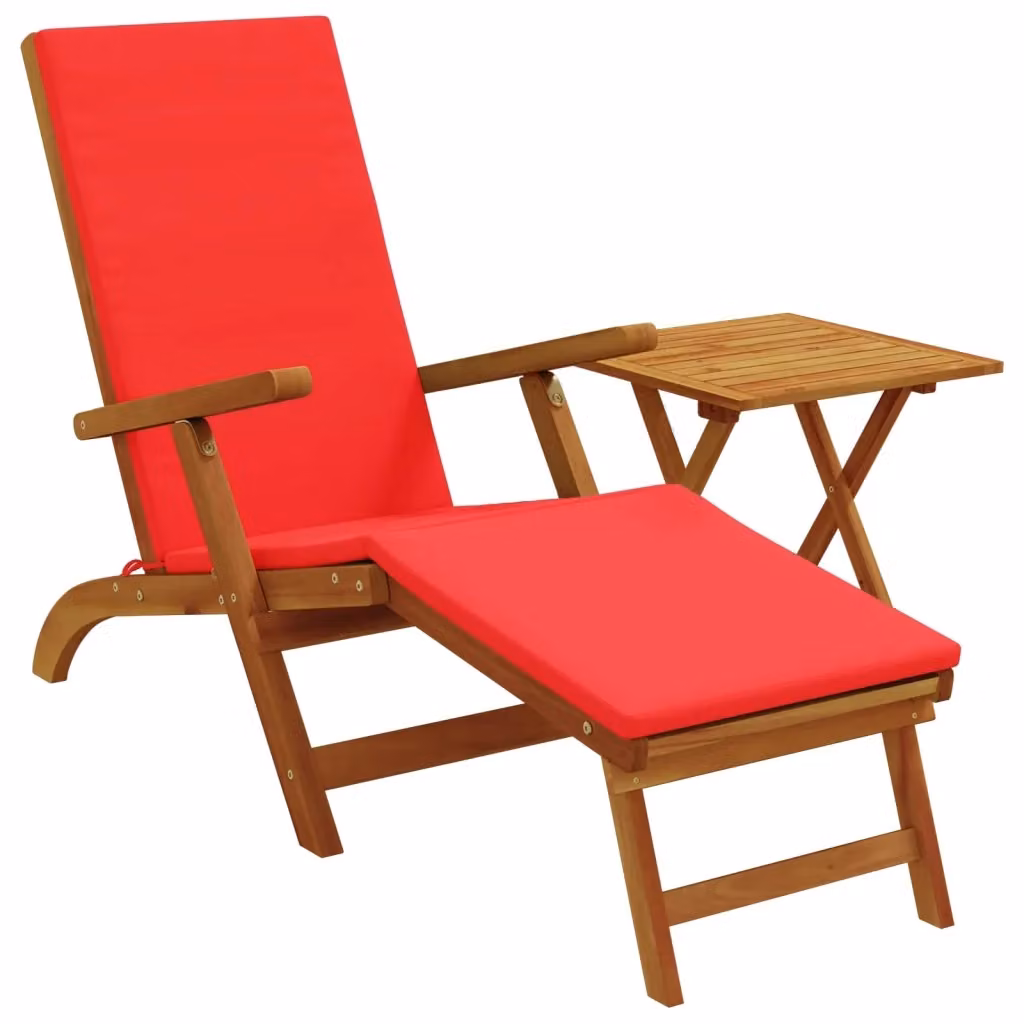Set di 2 lettini prendisole reclinabili vidaXL in legno di acacia rosso con poggiatesta regolabile e braccioli – 2