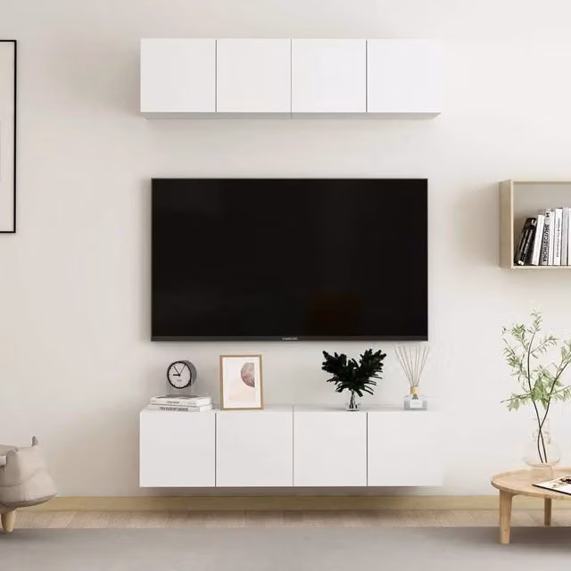 Mobili Porta TV 4 pz-Credenza per TV Bianchi 60x30x30 cm in Legno Multistrato