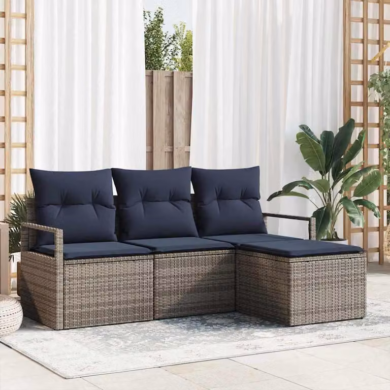 Maison Exclusive - Set di divani da salotto, 4 pezzi, grigio, in rattan sintetico