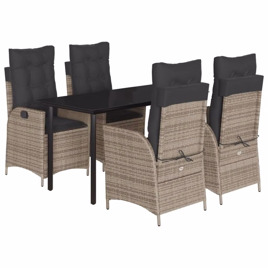 Set da Pranzo da Giardino 5 pz con Cuscini in Polyrattan Grigio