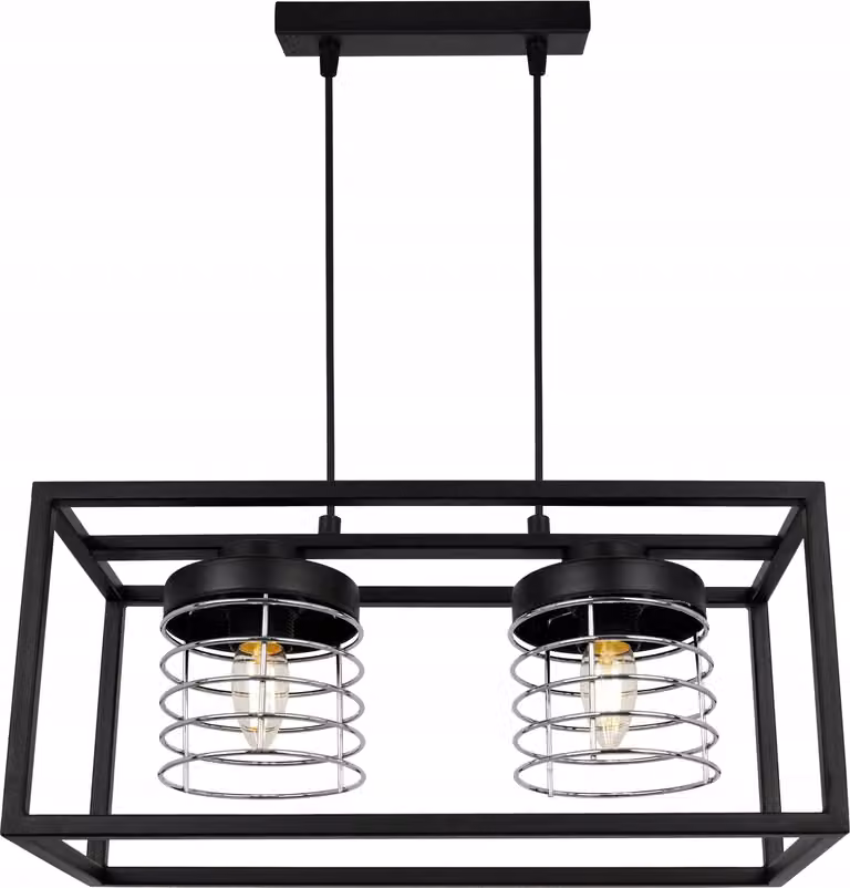 Lampada a sospensione Rasti Cage - Lampada da soffitto per soggiorno, camera da letto e sala da pranzo - Lampada a sospensione in metallo e vetro - E27 - Cromato - 2 luci