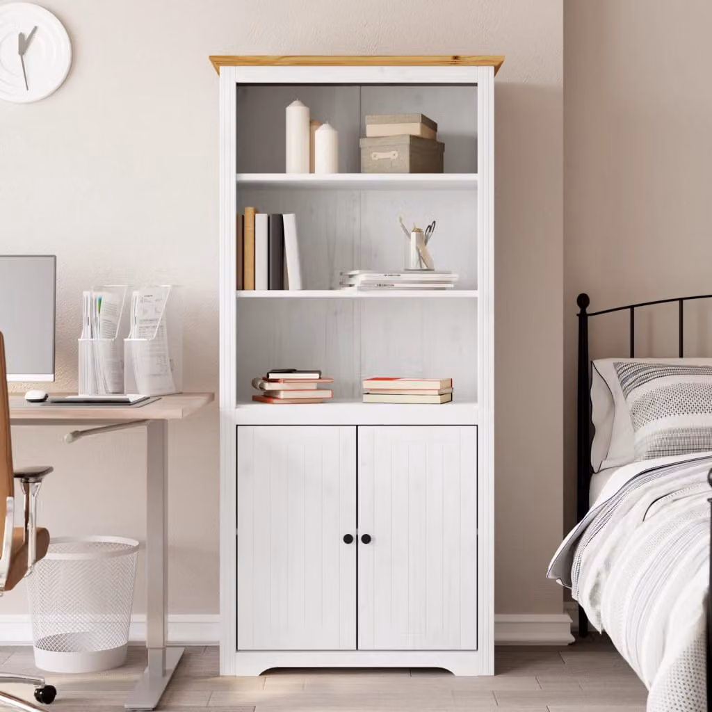 vidaXL Libreria BODO in Legno Massello di Pino, Bianco e Marrone, L: 82 cm, P: 40 cm, H: 173 cm