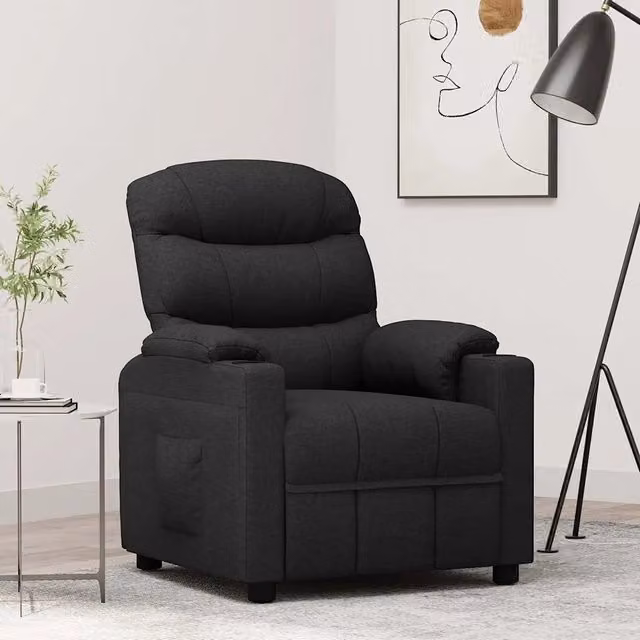 Poltrona Reclinabile Relax in Tessuto Nero con Braccioli e Regolazione Manuale – 1