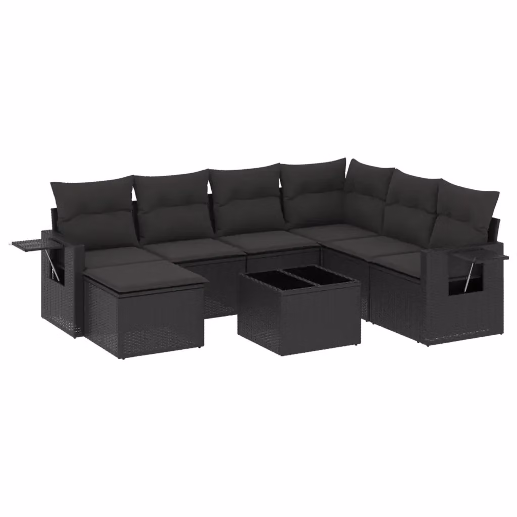 Set Divani da Giardino vidaXL a Forma di L in Polyrattan Nero con 8 Cuscini e Tavolino – 2