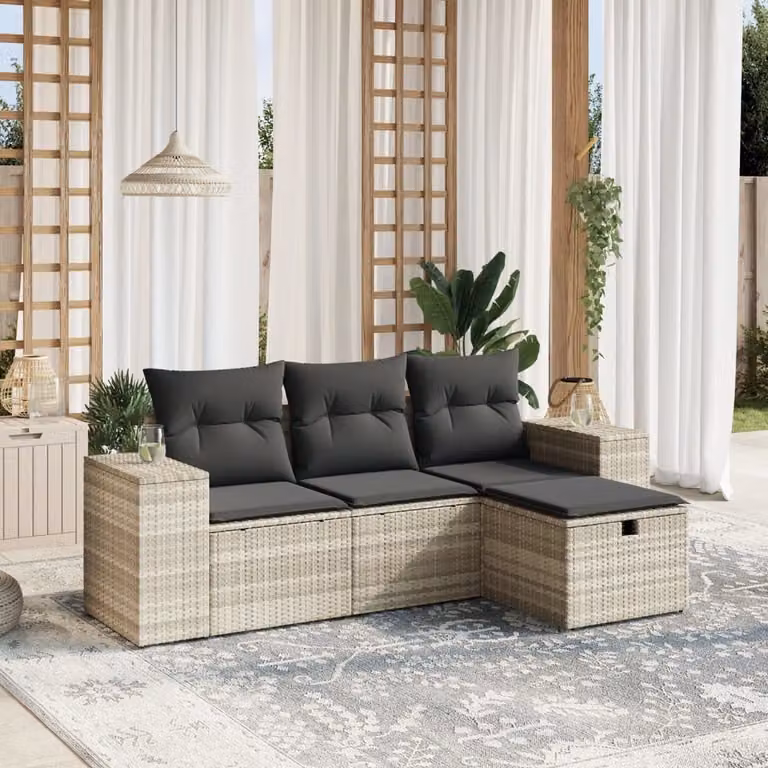 Maison Exclusive - Set Divano da Giardino 4pz con Cuscini Grigio Chiaro Polyrattan