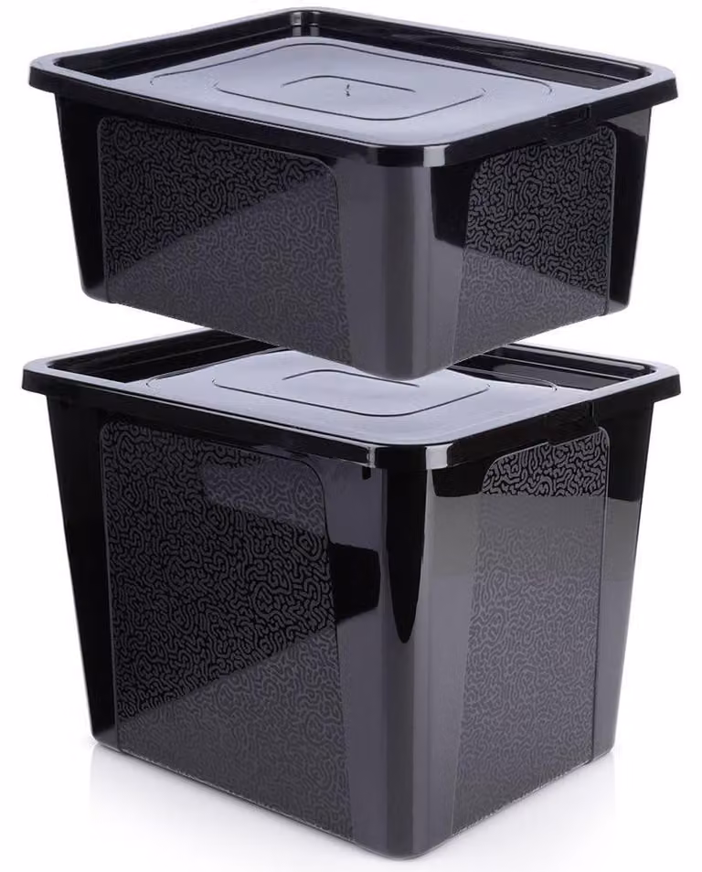 Vilde | Contenitori salvaspazio 2 pz. - 20 L / 30 L - con coperchi - In plastica - Neri