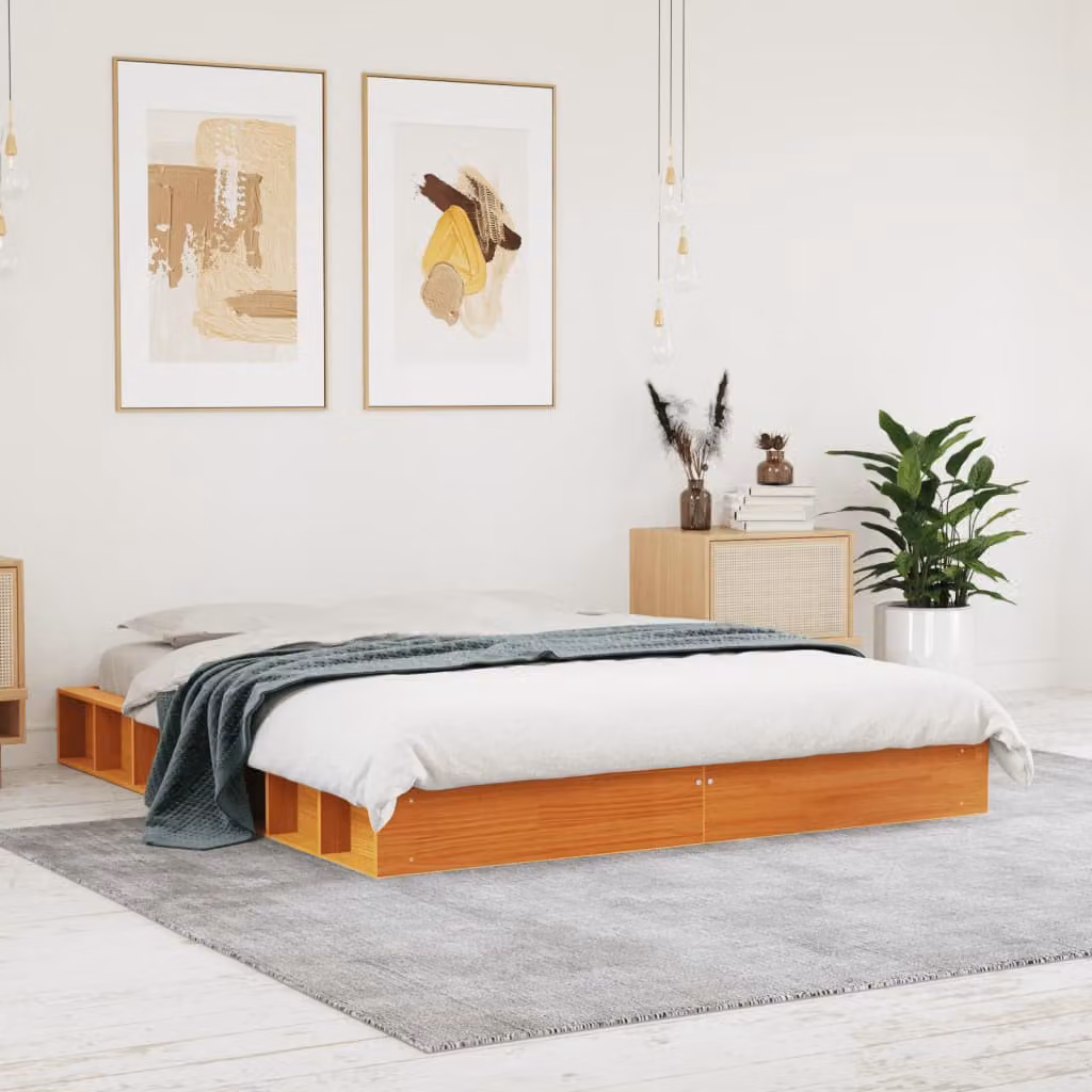 Letto in legno di pino vidaXL color marrone cera con doghe fisse L/P: 150 x 200 cm