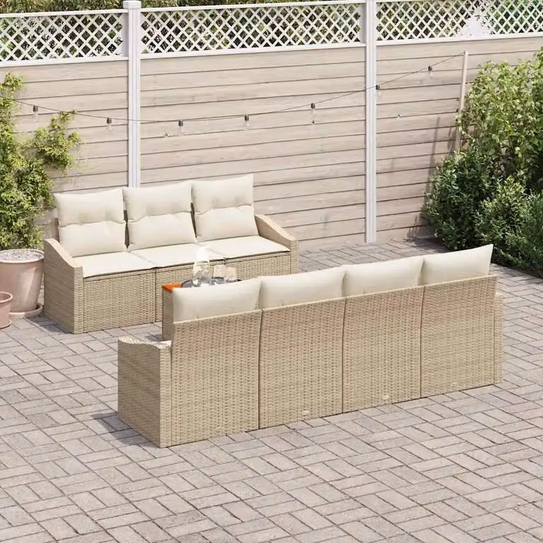 Set Divano da Giardino vidaXL 8 Pezzi in Polyrattan Beige con Cuscini e Tavolino per Terrazza e Balcone