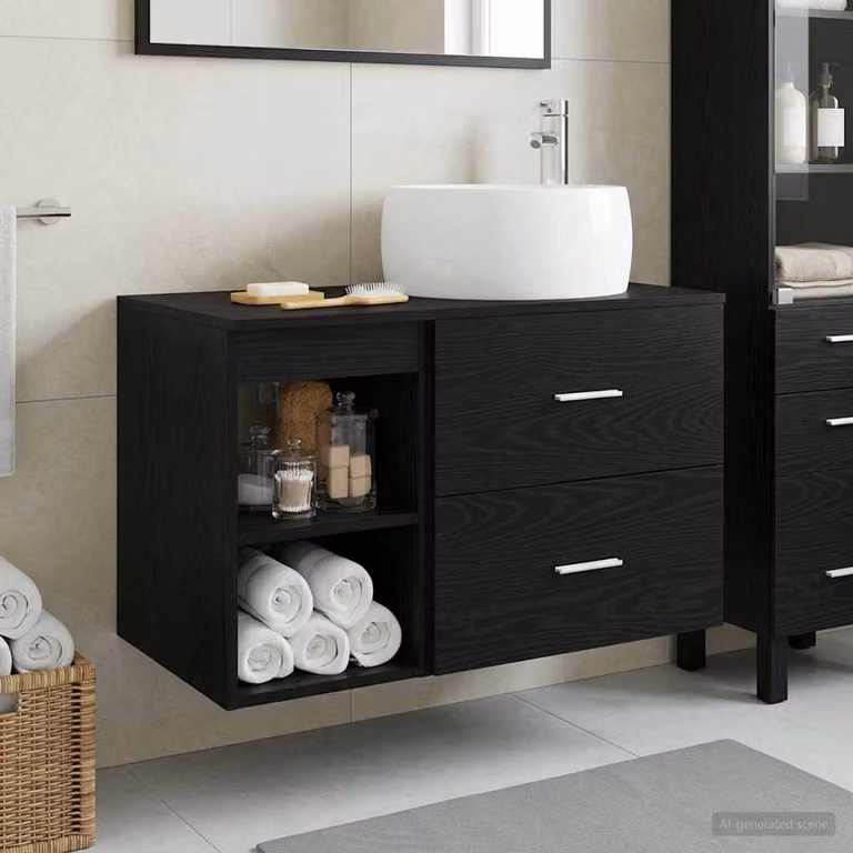Set di mobili per il bagno moderno vidaXL composto da mobile lavabo e pensile nero opaco
