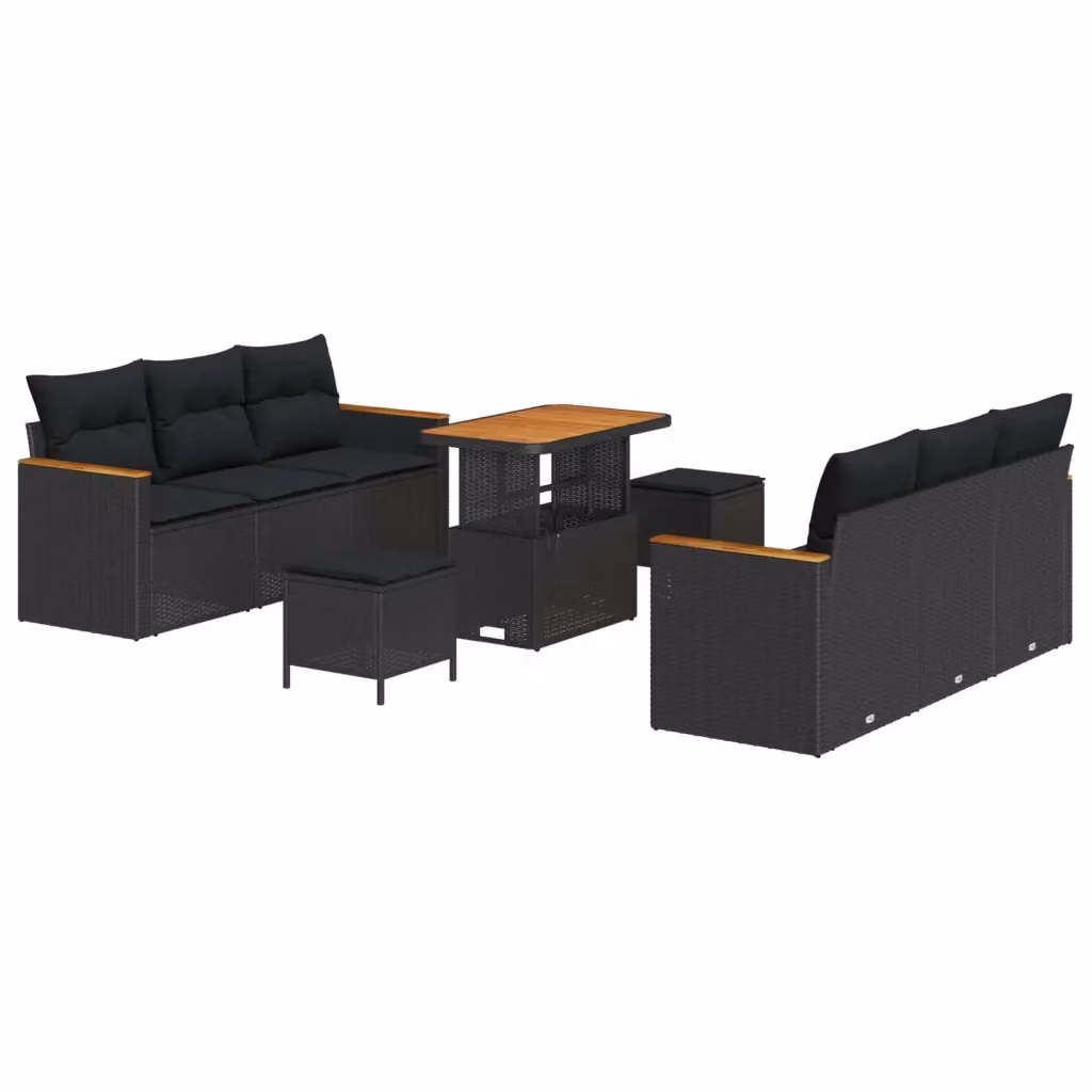 Set Divano da Giardino vidaXL 11 Pezzi Nero con Cuscini e Tavolino in Polyrattan e Acciaio – 2