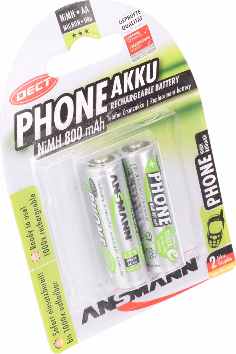 Batteria ricaricabile Ansmann NiMH Mignon 800mAh DECT in blister da 2 pezzi