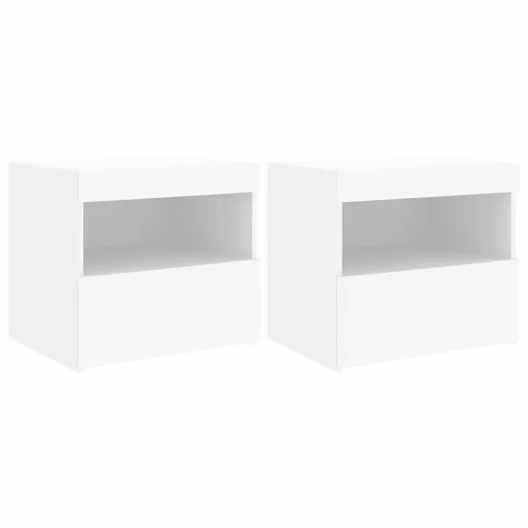 Set di 2 Comodini Design Mania Bianchi con Luci LED Integrate L/P/H: 50 x 40 x 45 cm