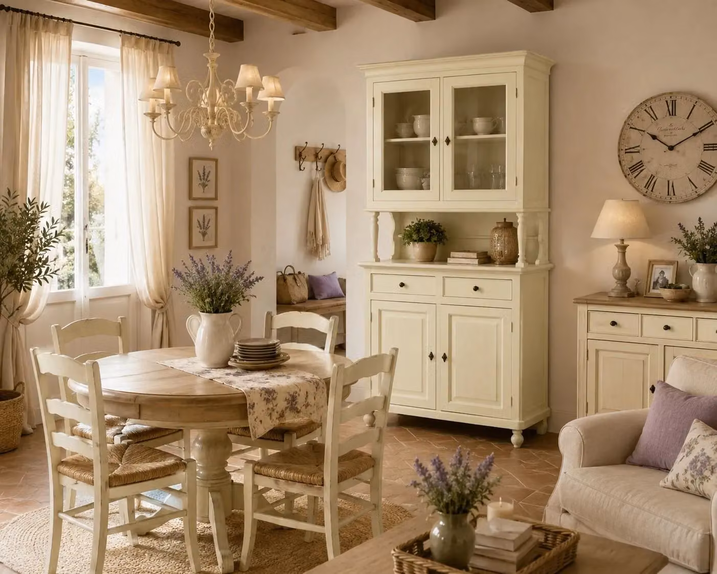 Cristalliera Shabby Chic Mobili 2G in Legno di Pino con Ante in Vetro, Colore Bianco e Beige, L: 104 cm, P: 43 cm, H: 208 cm – 2