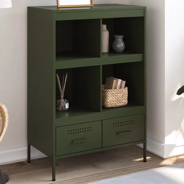 Credenza Buffet Design Mania Verde Oliva in Metallo Stile Industrial L: 68 cm, P: 39 cm, H: 101,5 cm – 1