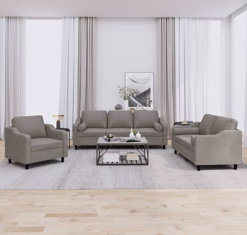 Maison Exclusive - Set divano a 3 pezzi con cuscini in tessuto color taupe