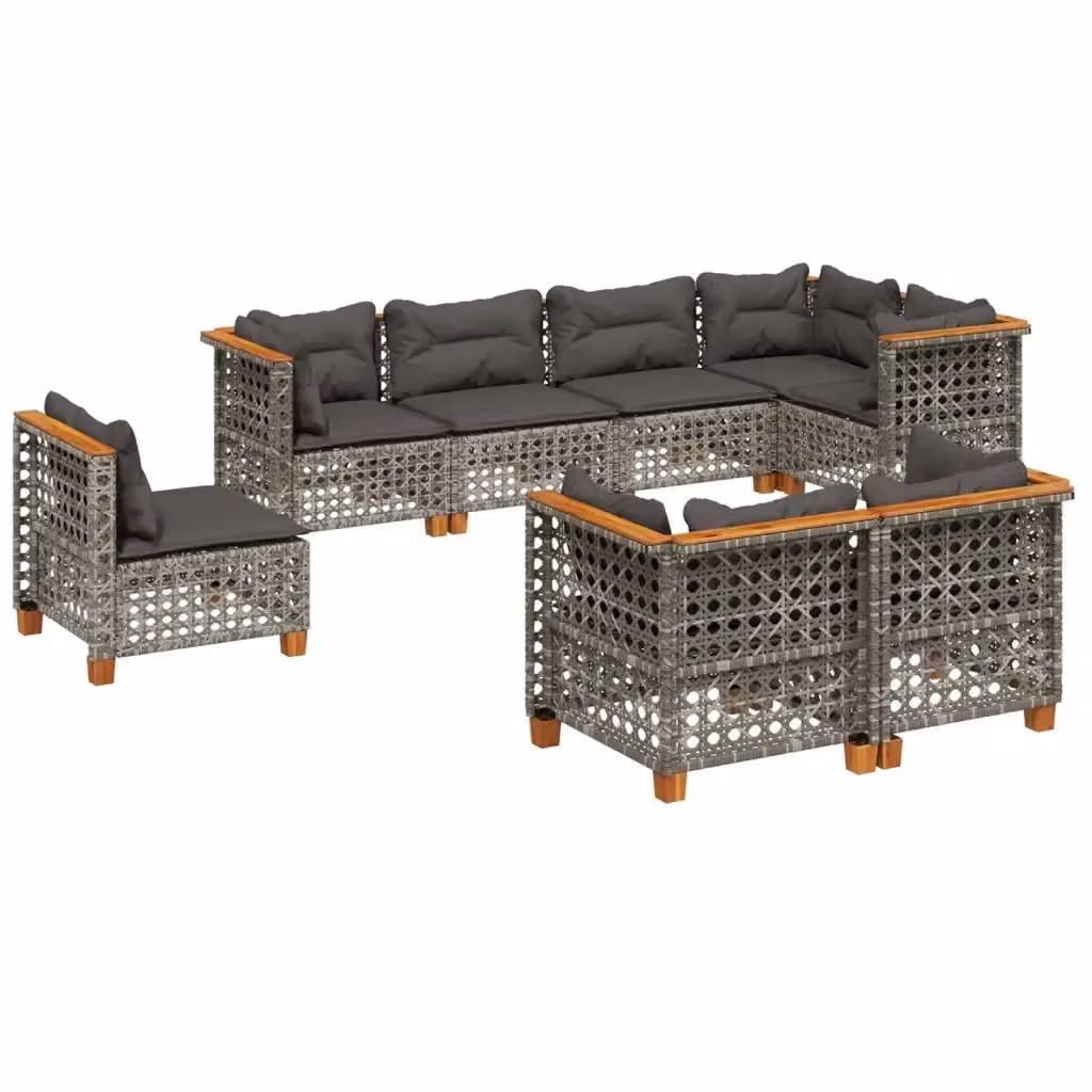 vidaXL Set Divano da Giardino a L 8 pz in Polyrattan Grigio con Cuscini Imbottiti e Rivestimenti Rimovibili – 2