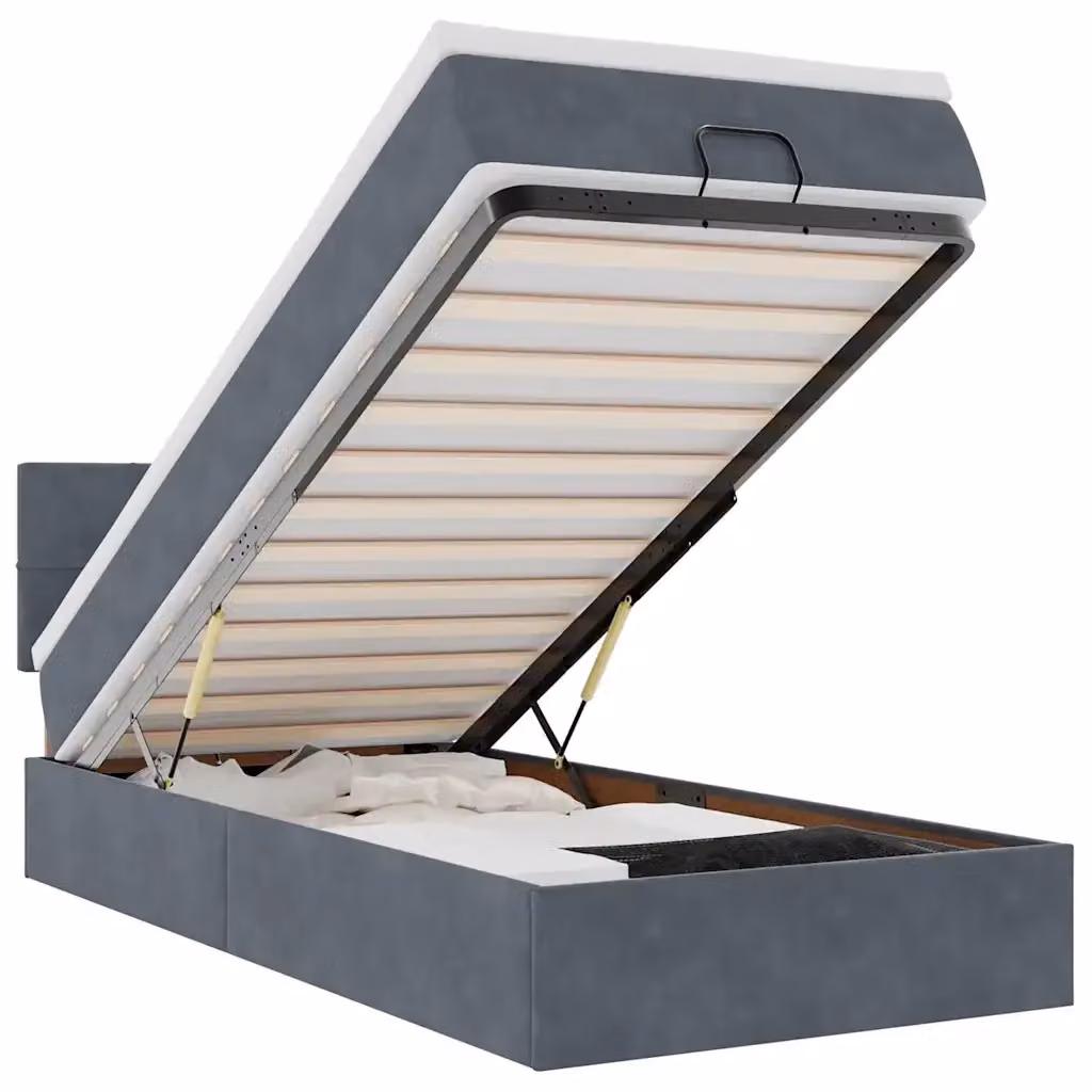 Letto con contenitore a sollevamento e materasso vidaXL in velluto grigio e bianco L/P/H: 203 x 140 x 88 cm – 2