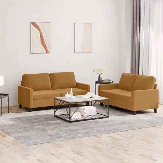 Set di 2 divani moderni vidaXL in velluto marrone con cuscini decorativi