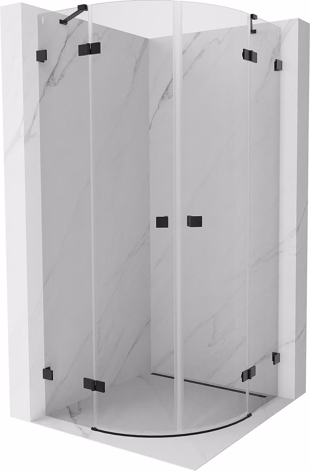 Mexen Lunar cabina doccia semicircolare apribile 90 x 90 cm, trasparente, nera - 833-090L-090P-70-00