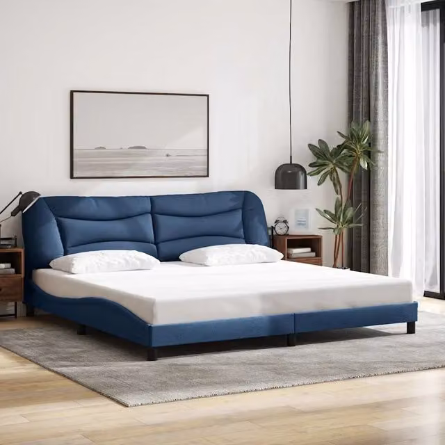 Giroletto senza Materasso-Struttura Letto Hvar Blu 200x200 cm in Tessuto