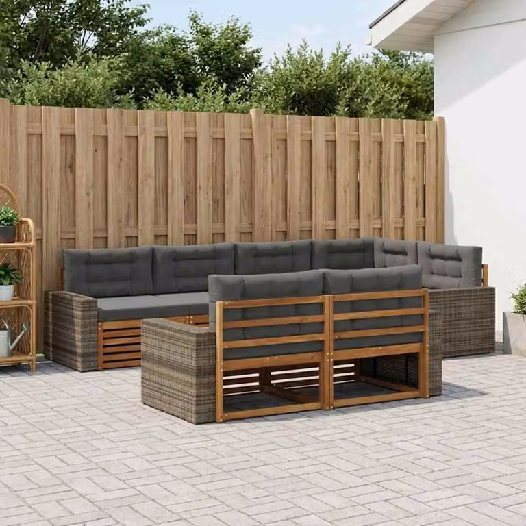 Set di divani da esterno vidaXL a forma di L composto da 7 pezzi in legno di acacia con cuscini color antracite e beige