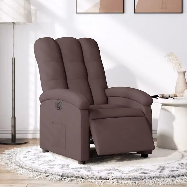 Poltrona elettrica reclinabile relax vidaXL in tessuto marrone con braccioli e funzione auto-return per soggiorno