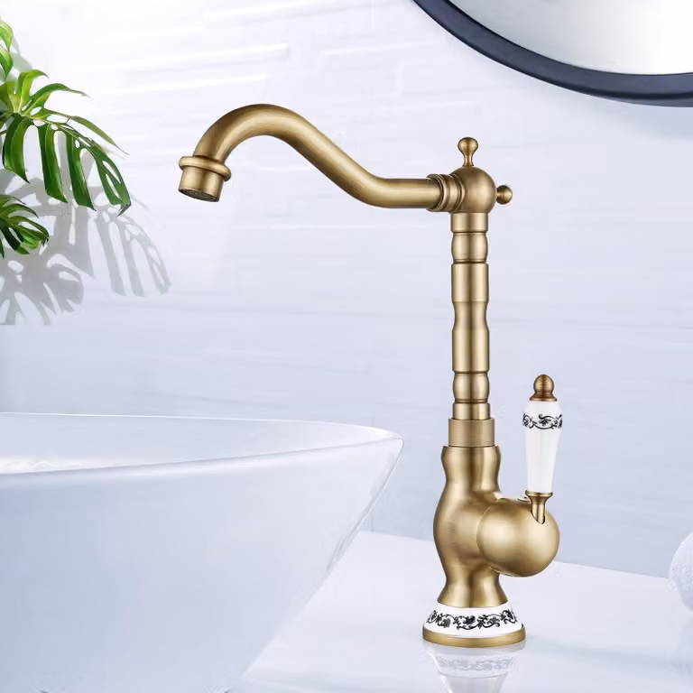 Miscelatore per lavabo in stile retrò, girevole a 360°, monocomando, in ottone anticato