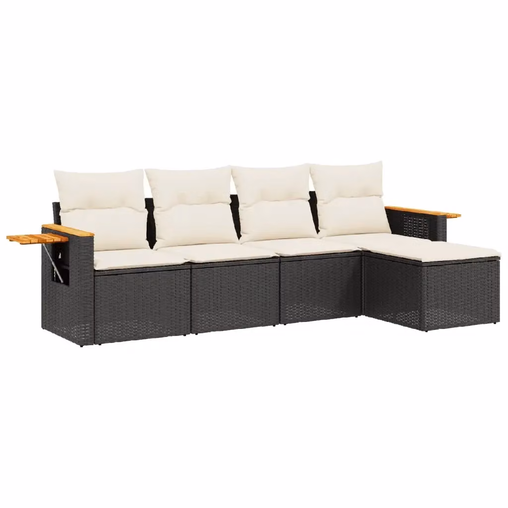 Set di Divani da Giardino vidaXL 5 pz in Polyrattan Nero con Cuscini e Tavolino da Esterno a Forma di L – 2