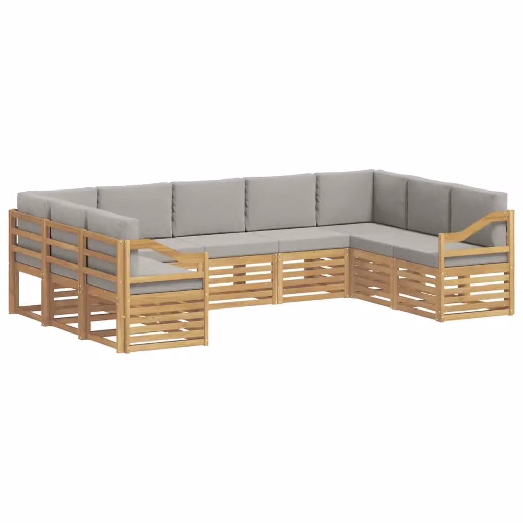 Set di divani da esterno a L vidaXL in legno di acacia con 9 pezzi, Bianco e Grigio – 2