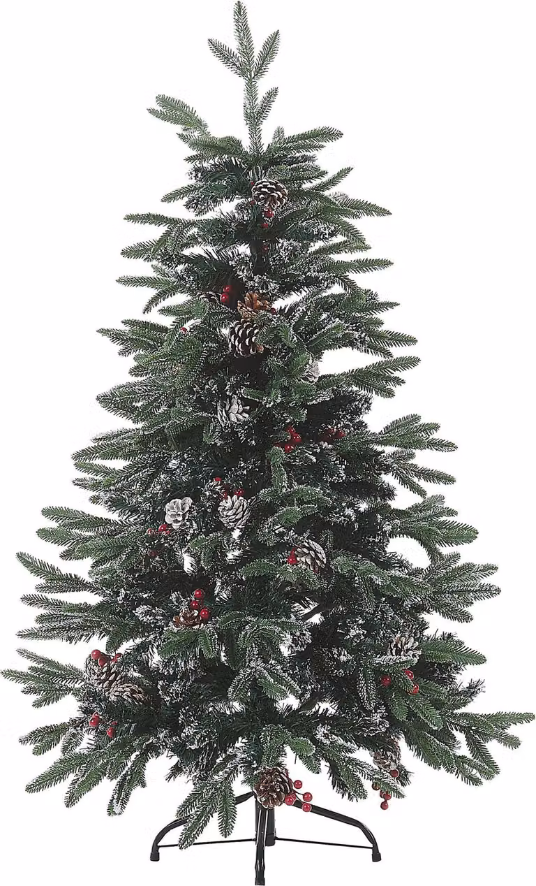 Albero di Natale BELIANI, artificiale, innevato, verde, base in metallo PVC, 120 cm con pigne e agrifoglio, tradizionale