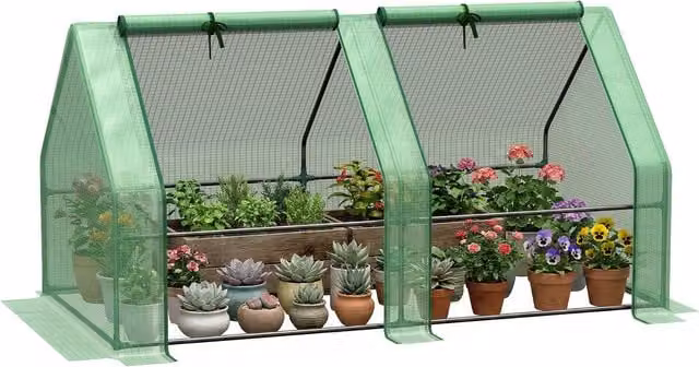 Serra da giardino Outsunny con telaio in acciaio e copertura in PE rinforzato, 2 porte con cerniera avvolgibile, Verde, L: 180 cm, P: 90 cm, H: 90 cm