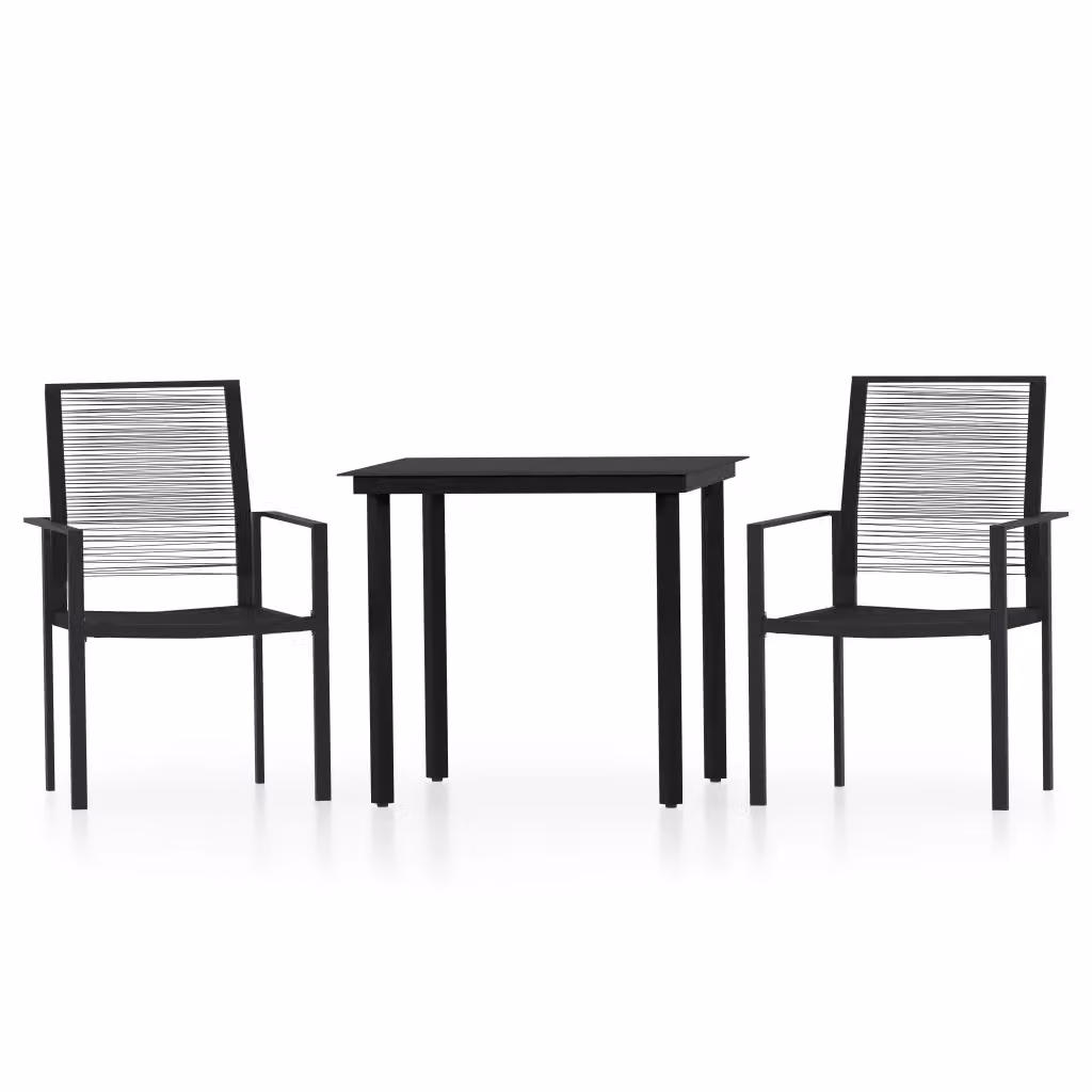 Set da pranzo da giardino moderno vidaXL in acciaio nero e vetro, 3 pezzi – 2