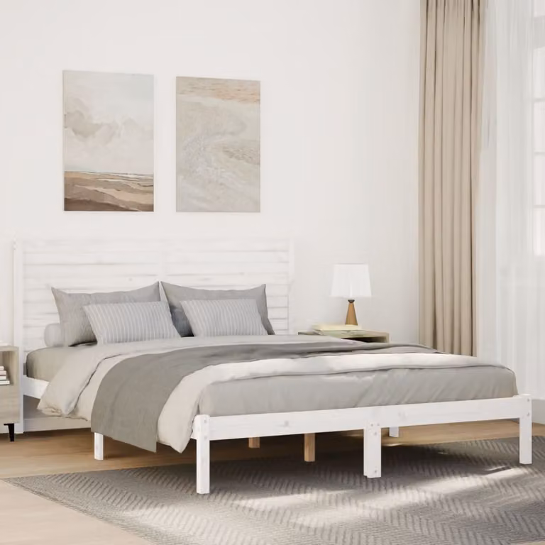 vidaXL Giroletto Extra Lungo in Legno Massello di Pino Bianco senza Materasso L: 145,5 cm, P: 215,5 cm, H: 100 cm