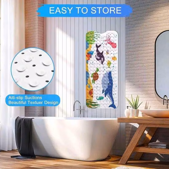 Tappetino da bagno per bambini extra lungo e antiscivolo (40 x 100 cm) con griglie di drenaggio e tasselli - Ideale per bambini e neonati