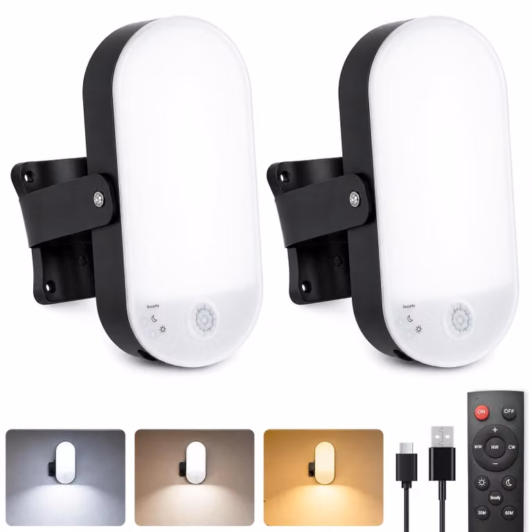 Set di 2 luci da esterno per parete, con sensore di movimento, batteria da 10.000 mAh, senza fili