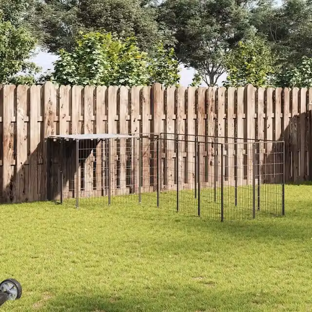 Gabbia per cani vidaXL in metallo nero e argento resistente alle intemperie per giardino