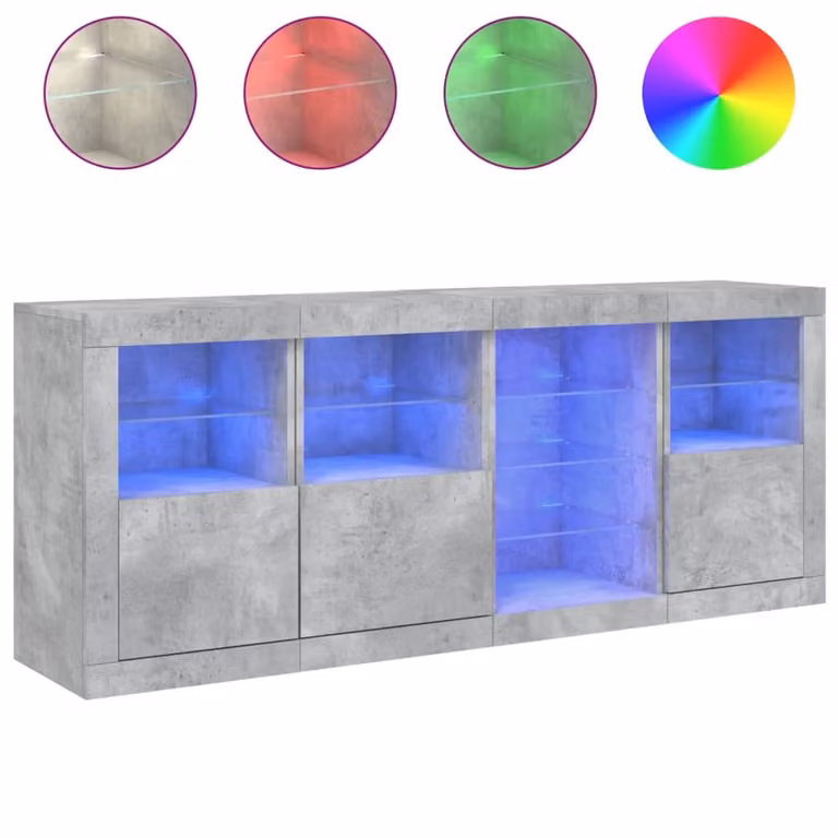 Credenza con Luci LED Grigio Cemento 164x37x67 cm