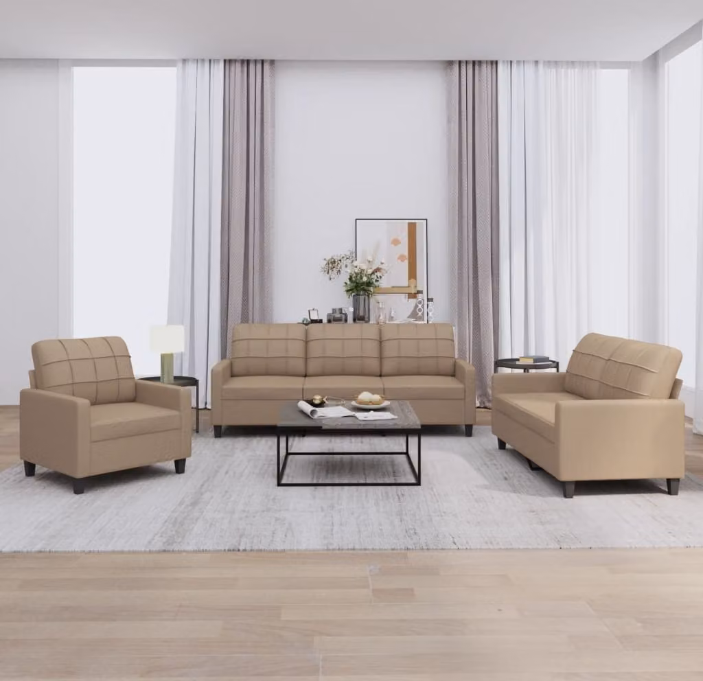 Maison Exclusive - Set divano a 3 posti con cuscini in ecopelle color marrone cappuccino