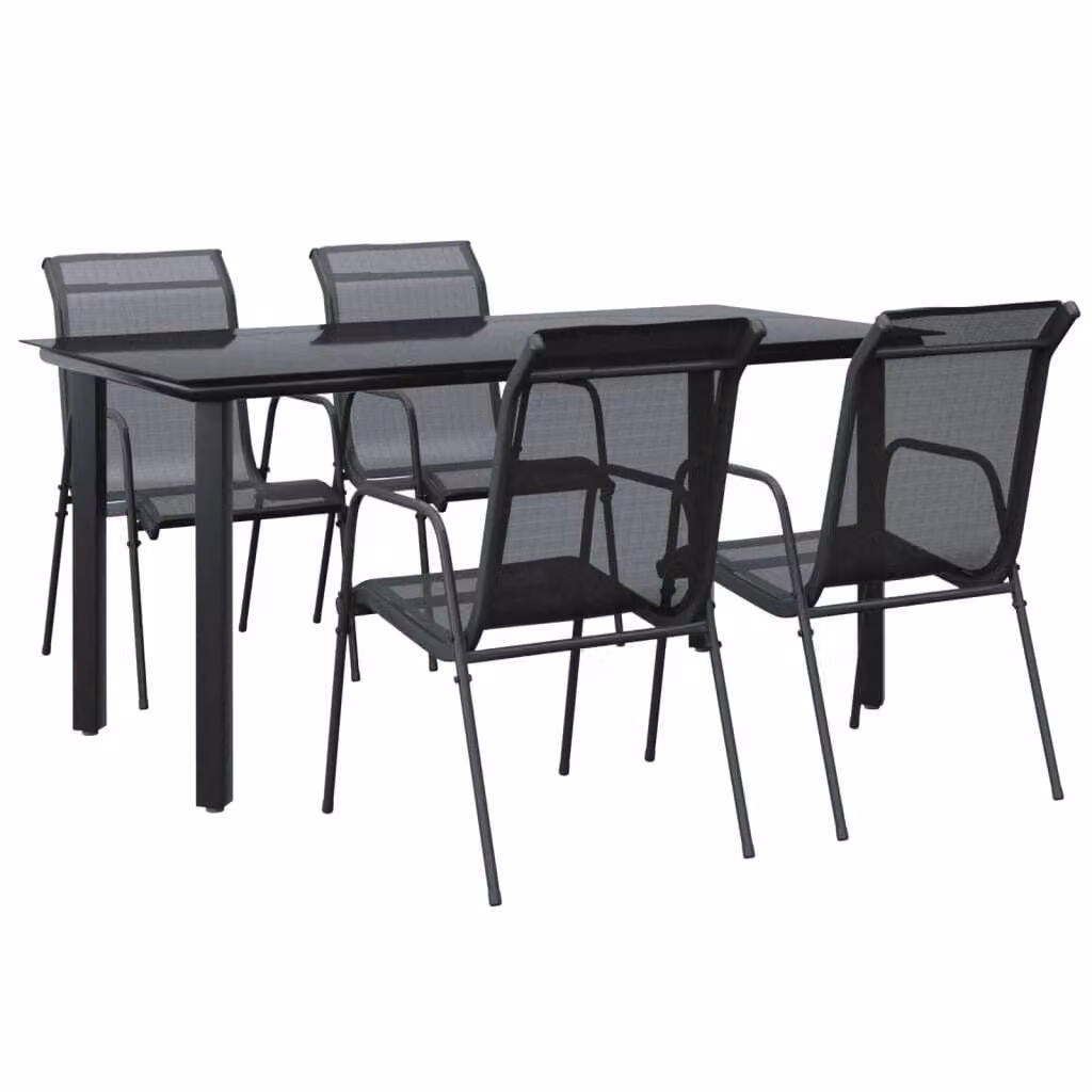 Set da Pranzo da Giardino 5 pz Nero in Acciaio e Textilene