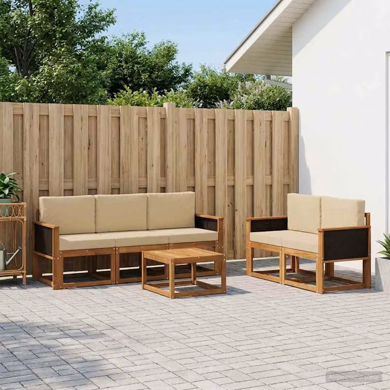Set di divani da esterno vidaXL 6 pezzi in legno di acacia con cuscini beige e marrone per giardino e terrazza