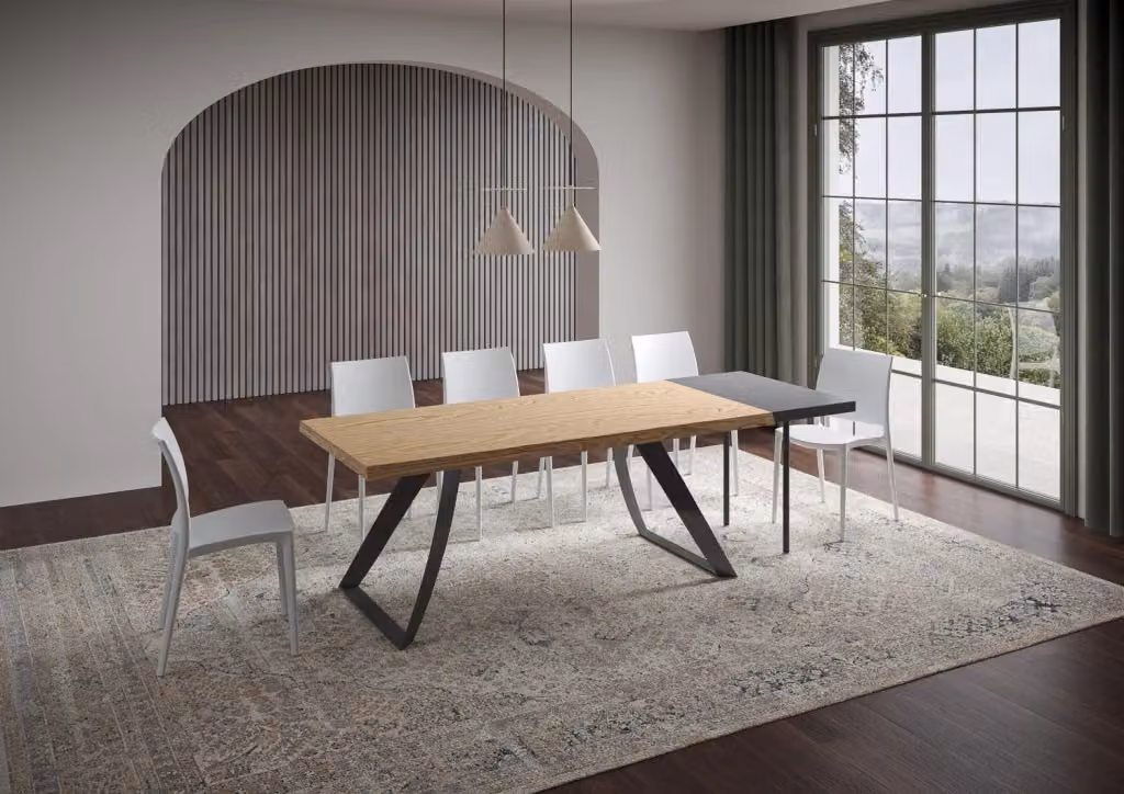Tavolo allungabile moderno in rovere scortecciato con gambe in metallo antracite L/P/H: 200 x 90 x 75 cm, estensibile fino a 250 cm – 2