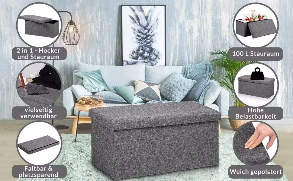 Panca contenitore pieghevole, grigio scuro, 26x13x13 pollici