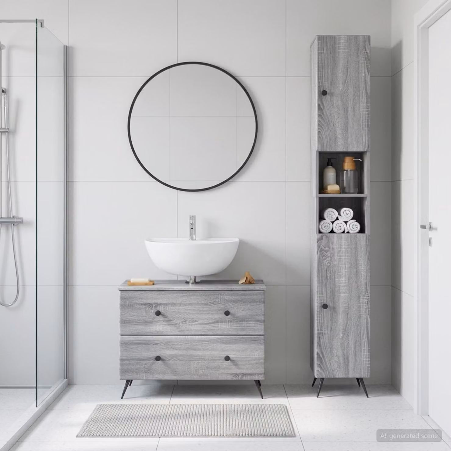 Set di mobili da bagno vidaXL BREDA composto da mobile lavabo e pensile in stile minimalista, colore grigio Sonoma