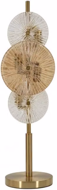 Lampada da tavolo Osaka Mauro Ferretti in metallo e vetro, colori oro, marrone e trasparente, H 66 cm x L 20 cm x P 18 cm